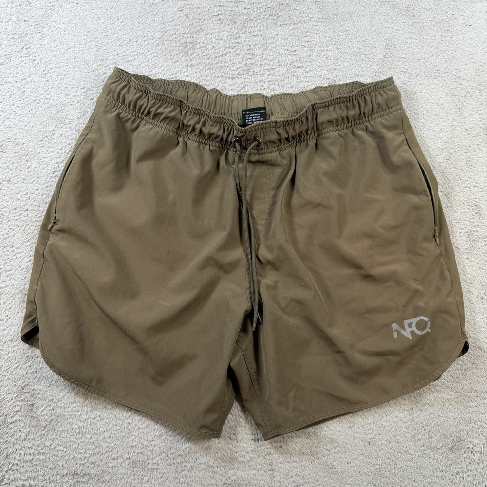 NFQ Shorts Mens Large Olive Green Drawstring Performance Stretch Gym Active